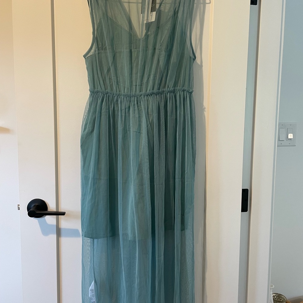 Size 8 / Topshop Turquoise Tulle Slip Dress - Picture 5 of 7
